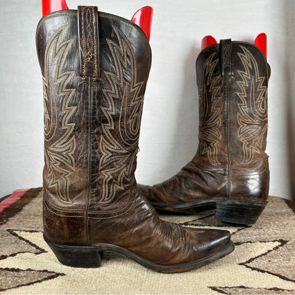 Lucchese Savannah dark Brown Western Boots cowboy cowgirl pointed toe leather - Picture 7 of 14